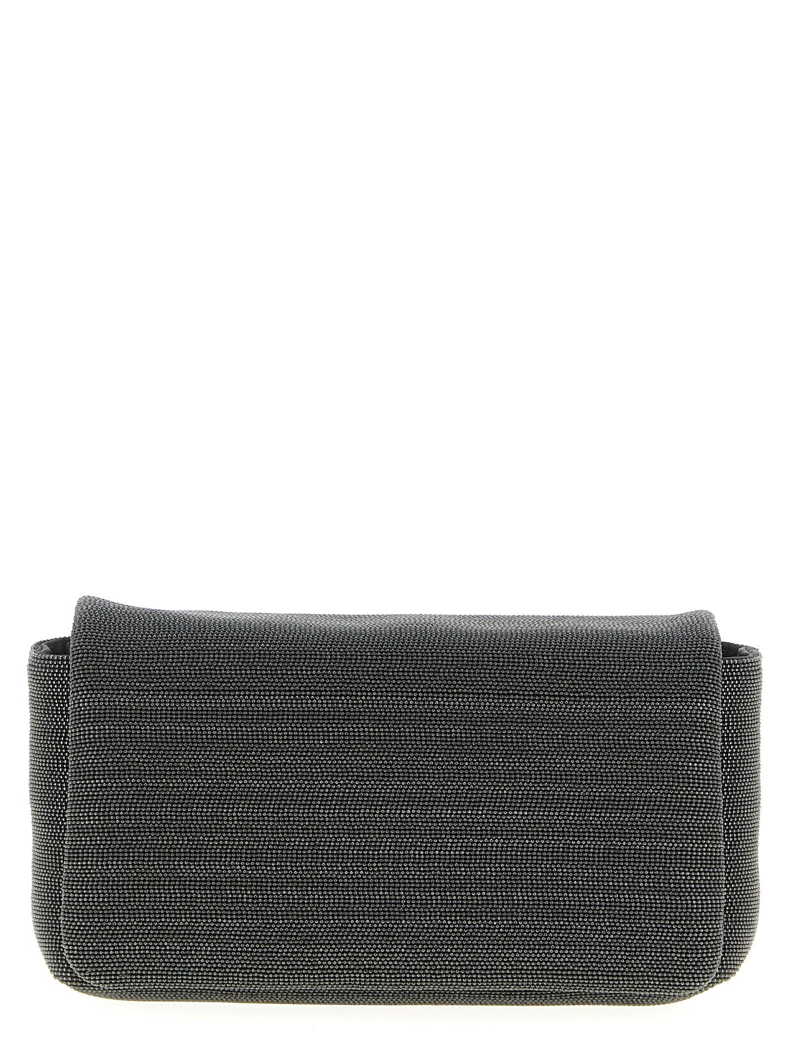 Brunello Cucinelli Monile-Embroidered Leather Clutch — Silver
