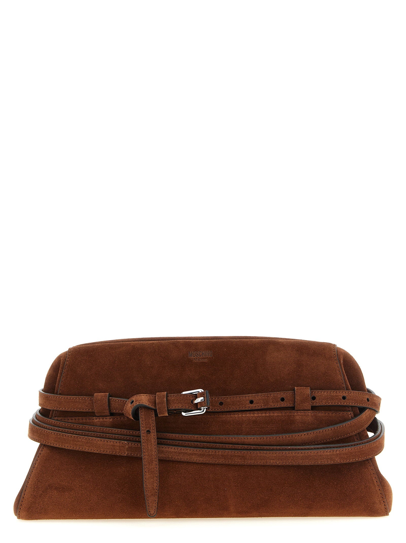 Moschino Tie Me Clutch — Brown