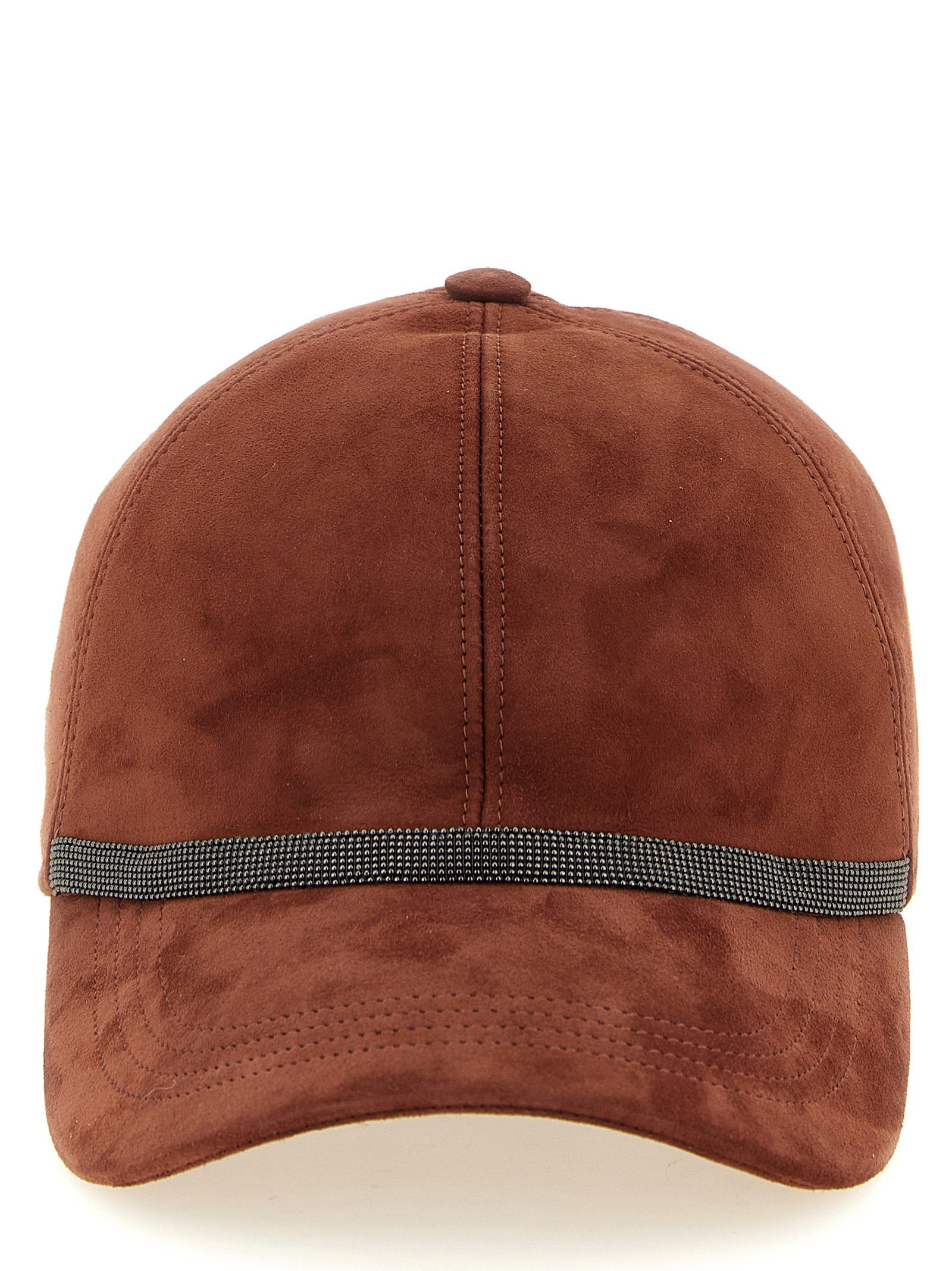 Brunello Cucinelli Suede with Monile Band Baseball Cap — Brown