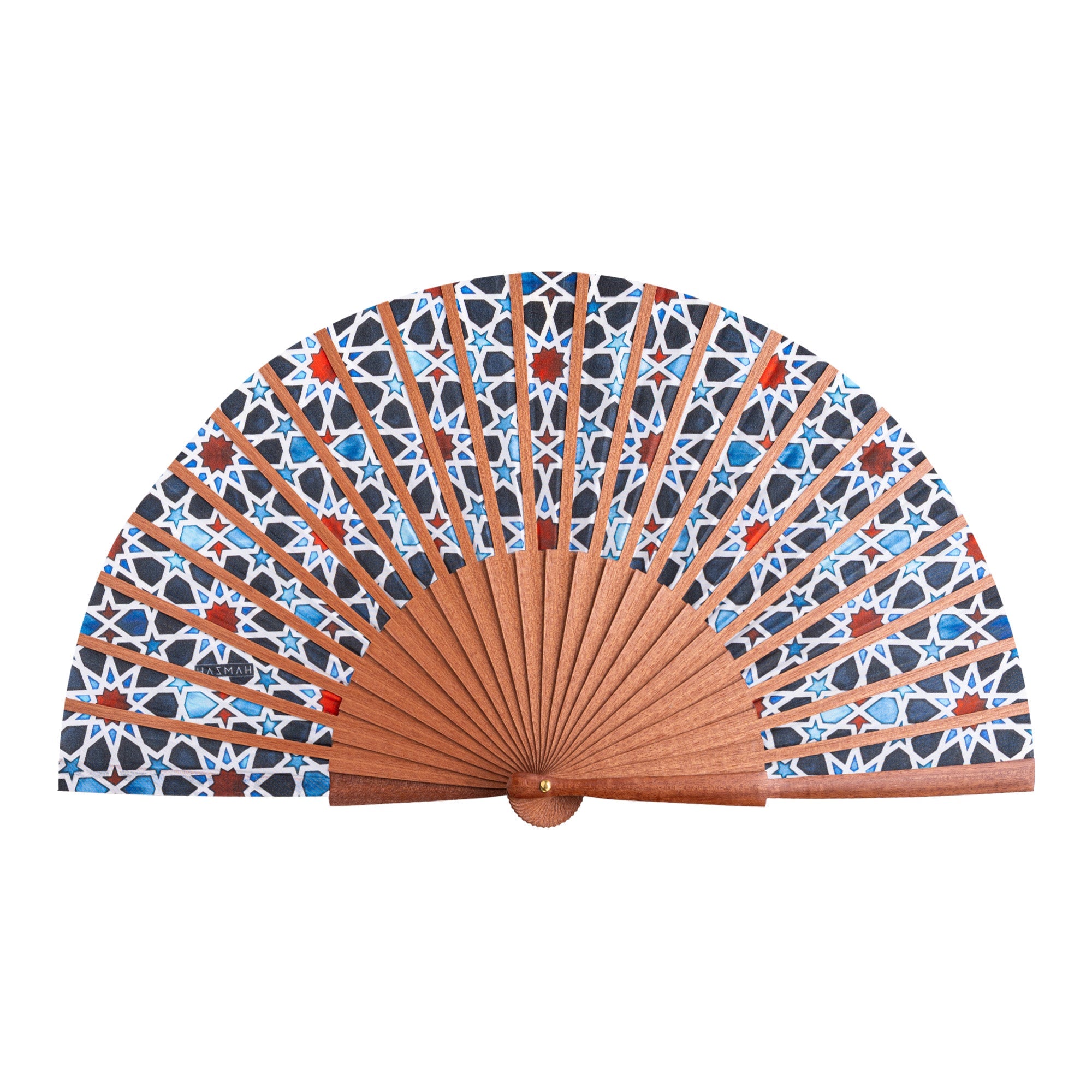 Multicolored Silk and Wood Fan Inspired by Islamic Art