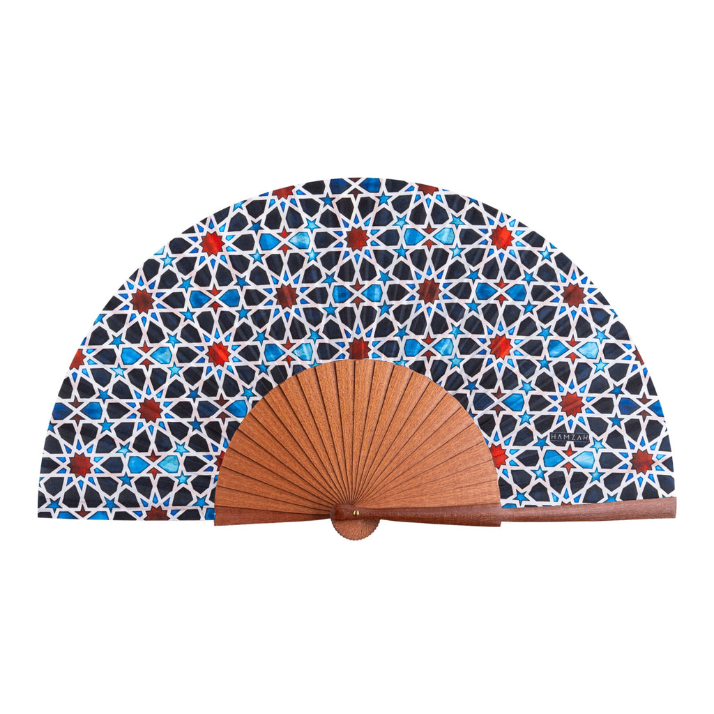 Multicolored Silk and Wood Fan Inspired by Islamic Art