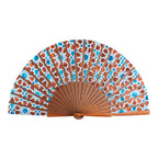 Brown & Blue Silk Fan Inspired by Islamic Art
