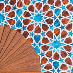 Brown & Blue Silk Fan Inspired by Islamic Art