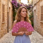 Pink Silk hand fan Zellige