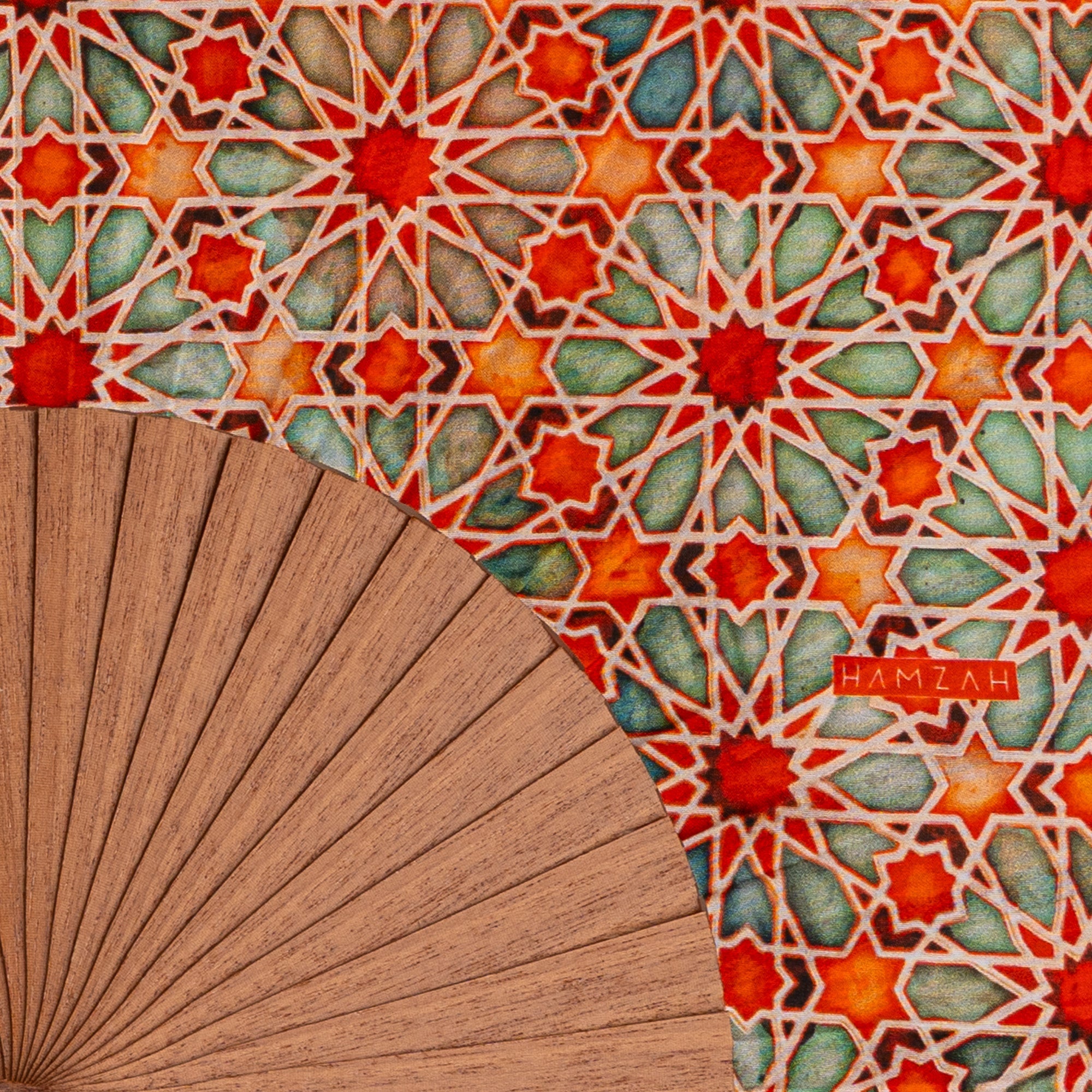 Islamic art inspired hand fan Zellige Orange