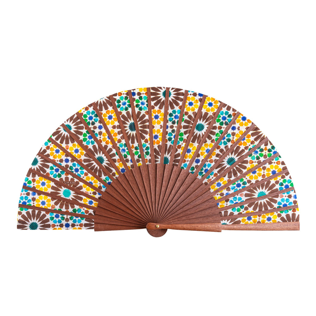 Brown & Yellow Silk Hand Fan Garnata