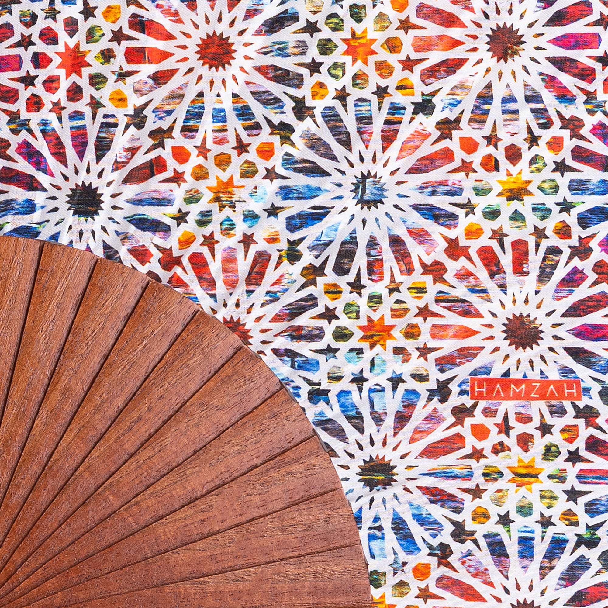 Spanish tiles inspired silk hand fan Sakina