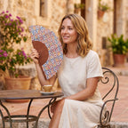 Spanish tiles inspired silk hand fan Sakina