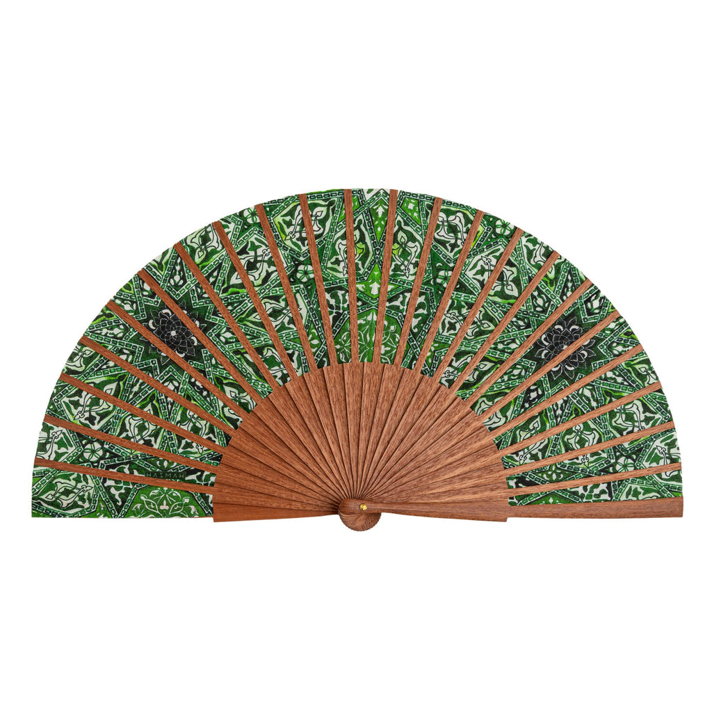 Green silk hand fan with wood Turkish