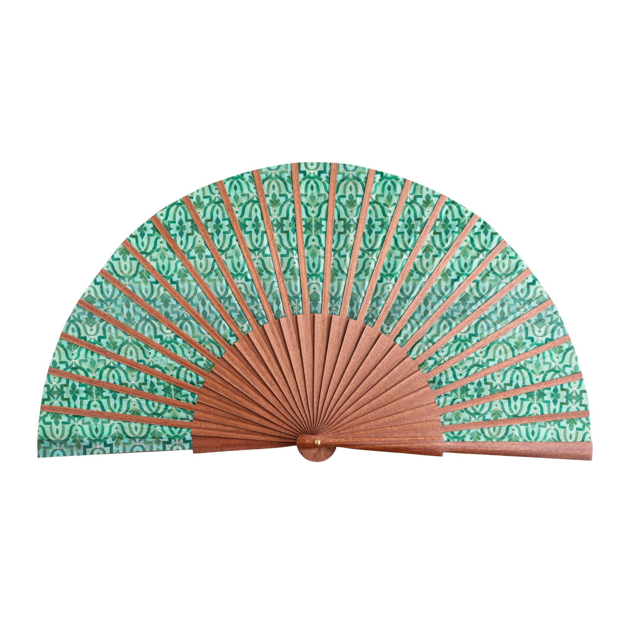 Green silk and wood fan Fihri