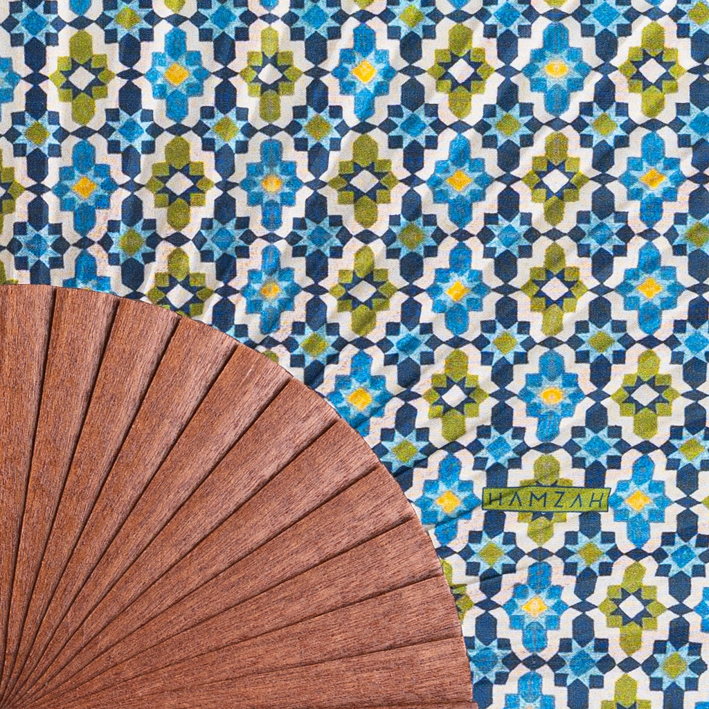 Blue & Green Silk hand fan Ayad