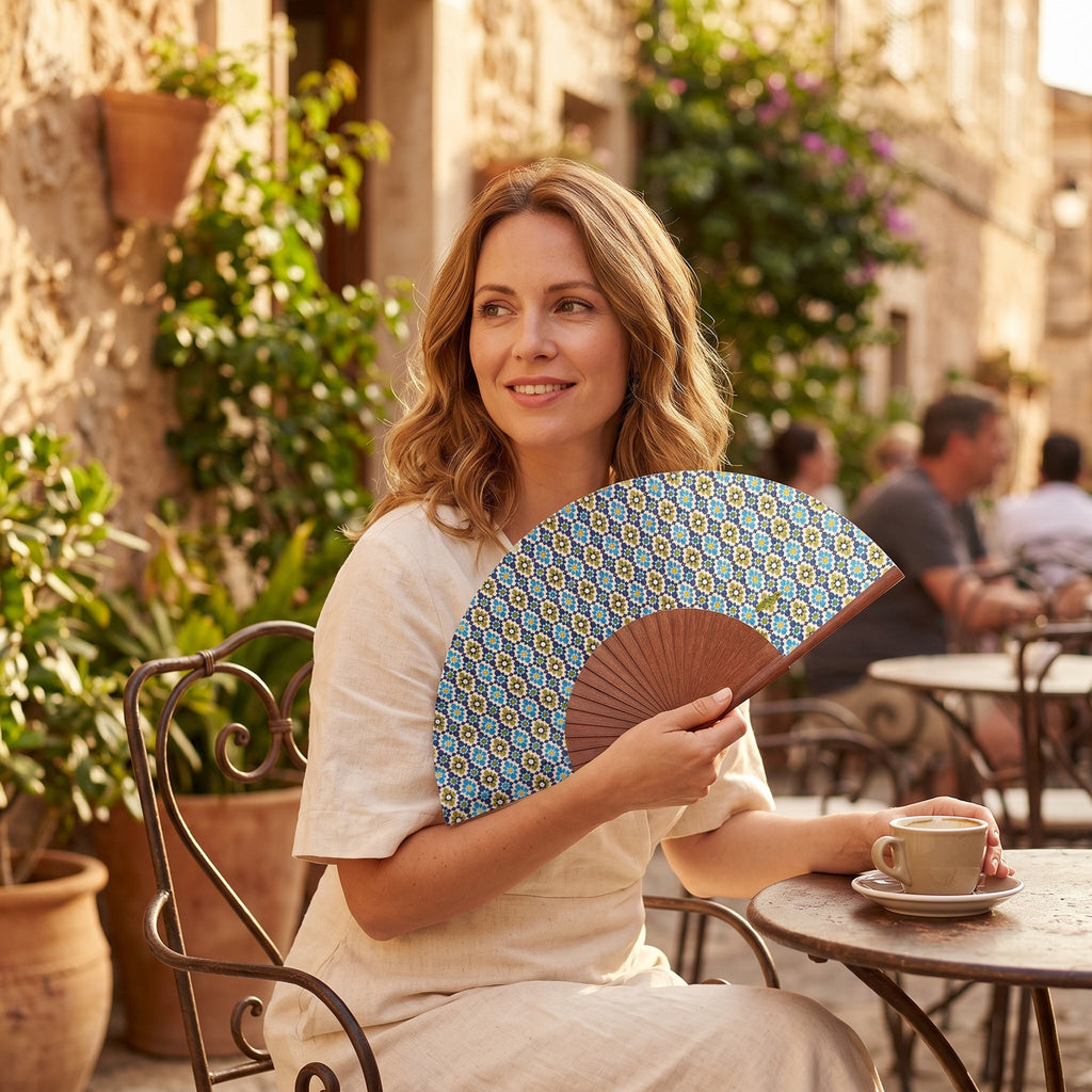 Blue & Green Silk hand fan Ayad