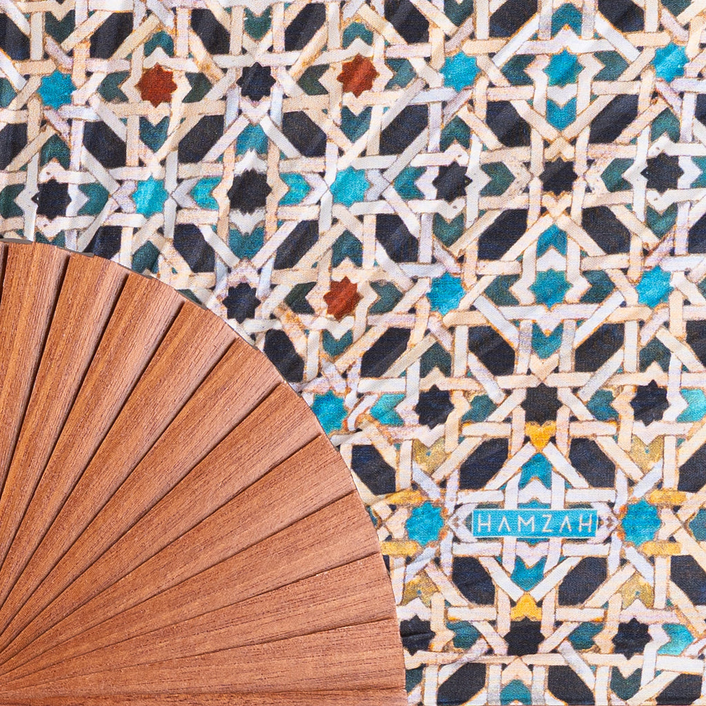 Islamic Geometry Silk & Wood Hand Fan