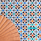 Islamic geometry inspired silk hand fan Malaqa