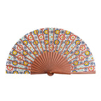 Moroccan tiles inspired Silk & Wood hand fan Fezi
