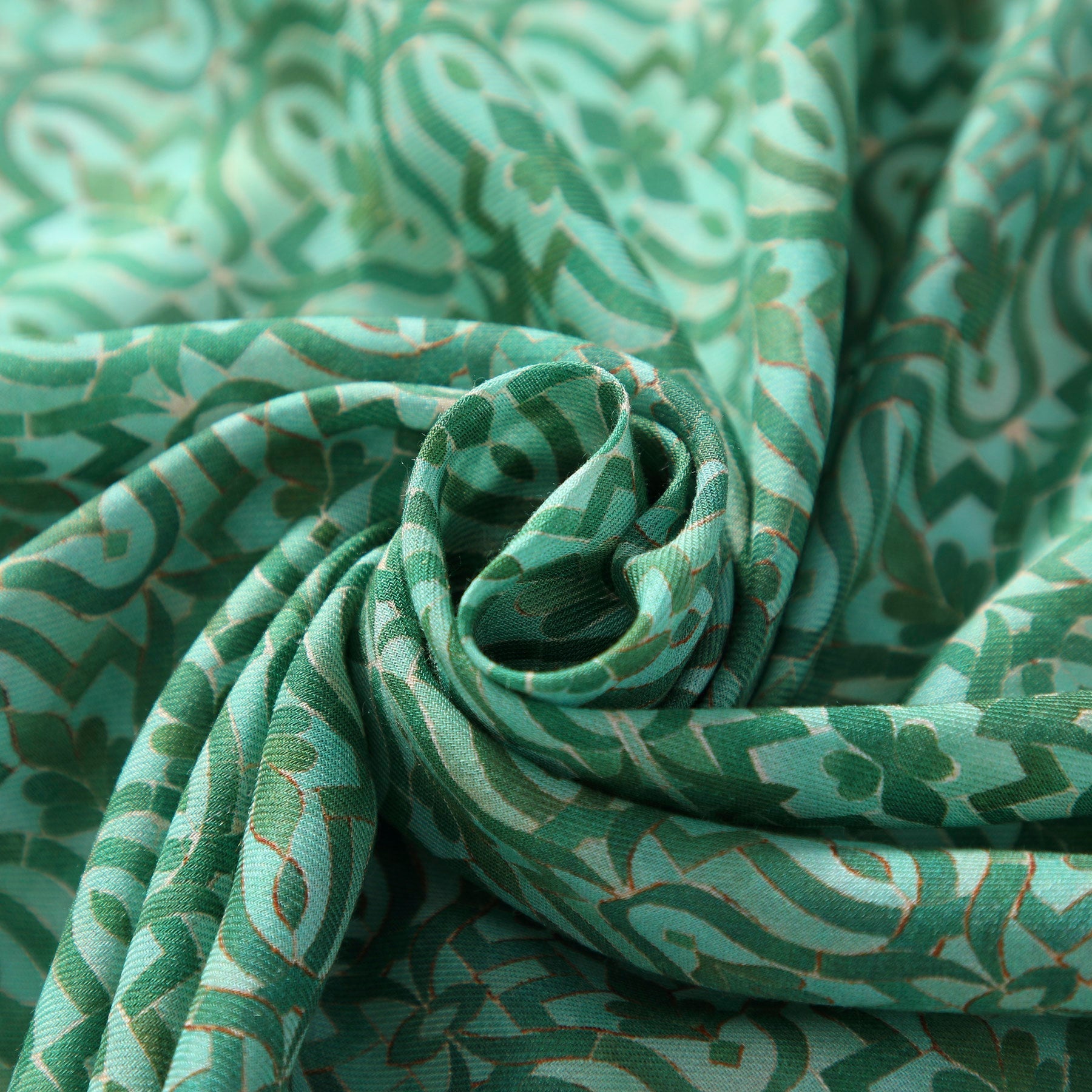 Green Scarf for Women with Geometric Print
