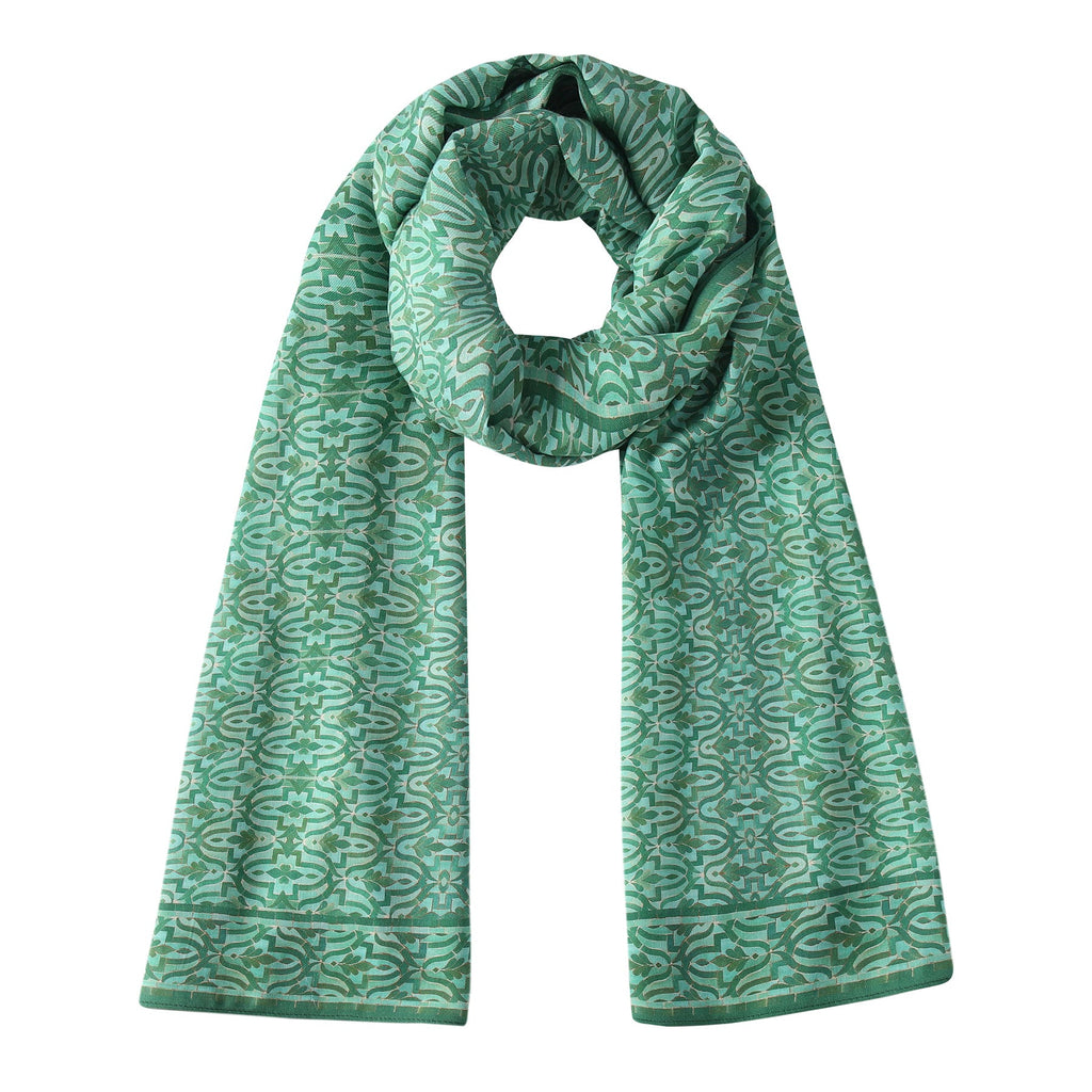 Green Scarf for Women with Geometric Print