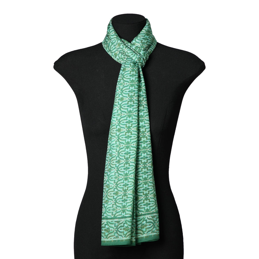 Green Scarf for Women with Geometric Print