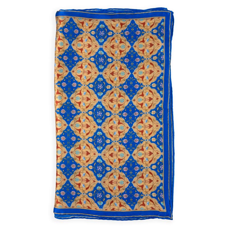 Blue Silk Scarf Ottoman Print Tezship