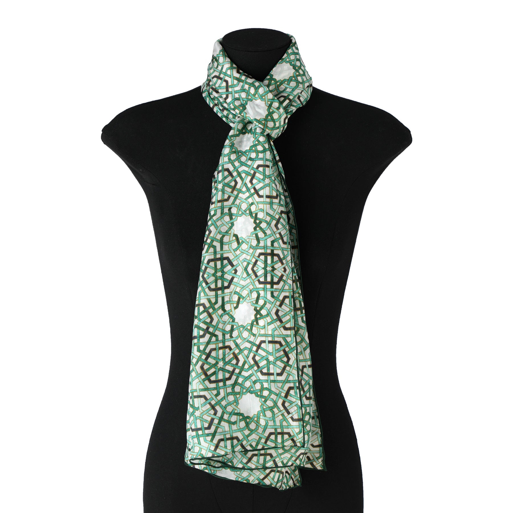 Green Islamic Art Tessellation Silk Scarf Hijaz V2