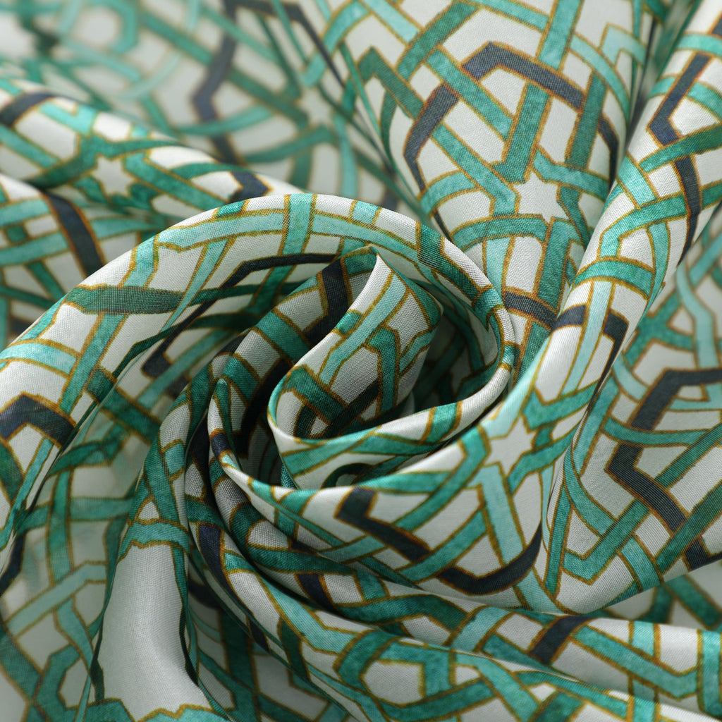 Green Islamic Art Tessellation Silk Scarf Hijaz V2
