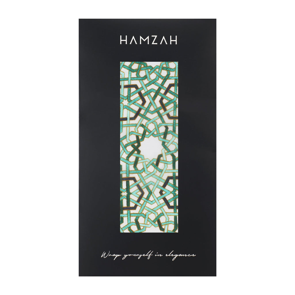 Green Islamic Art Tessellation Silk Scarf Hijaz V2