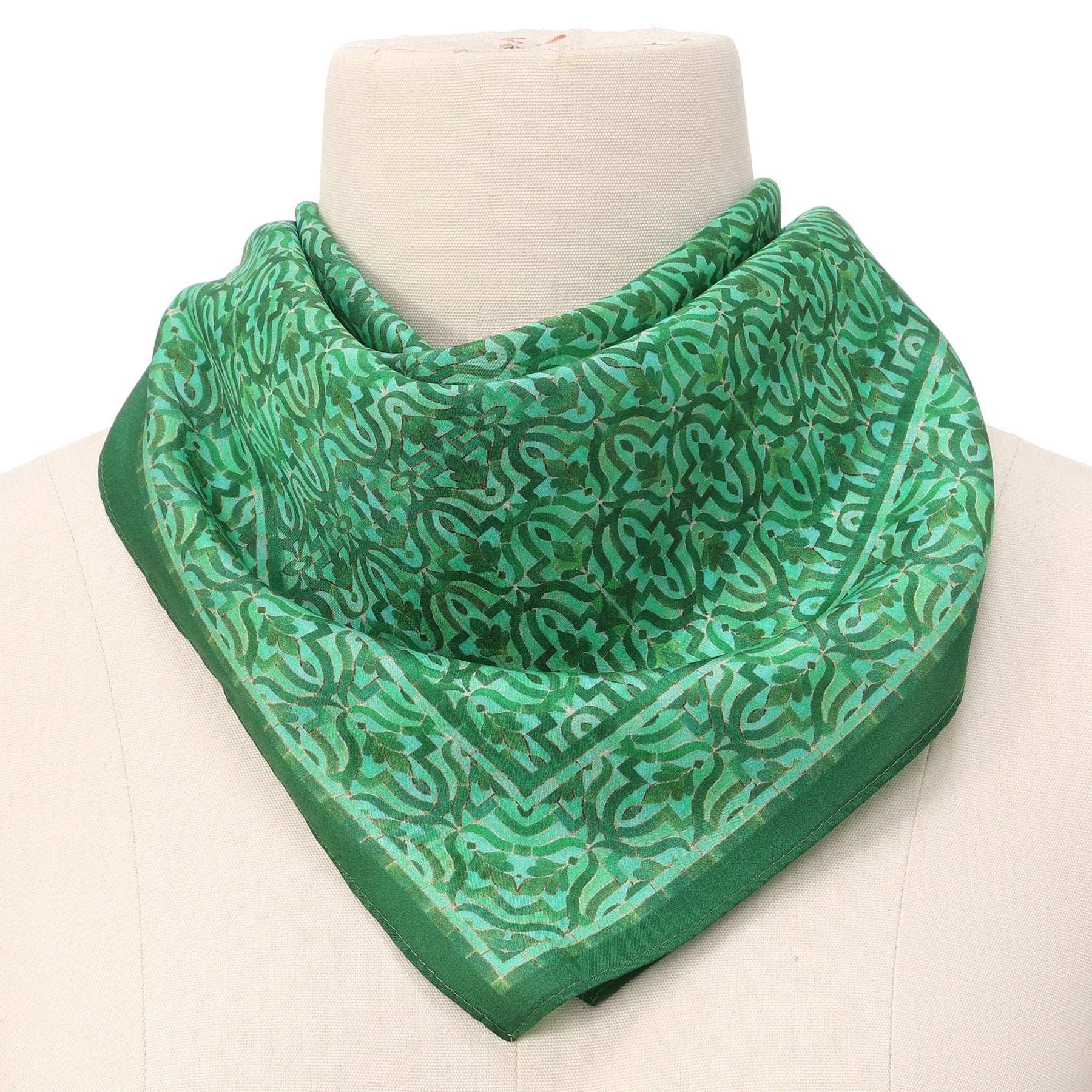 Green Square Silk Scarf Fihri