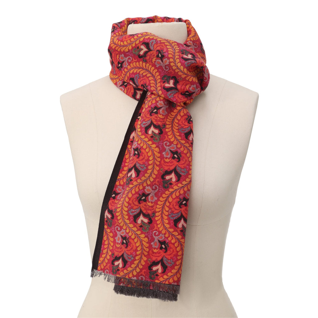 Ruba Red Luxury Silk & Wool Scarf 180 x 65 cm – Moroccan Inspired Design