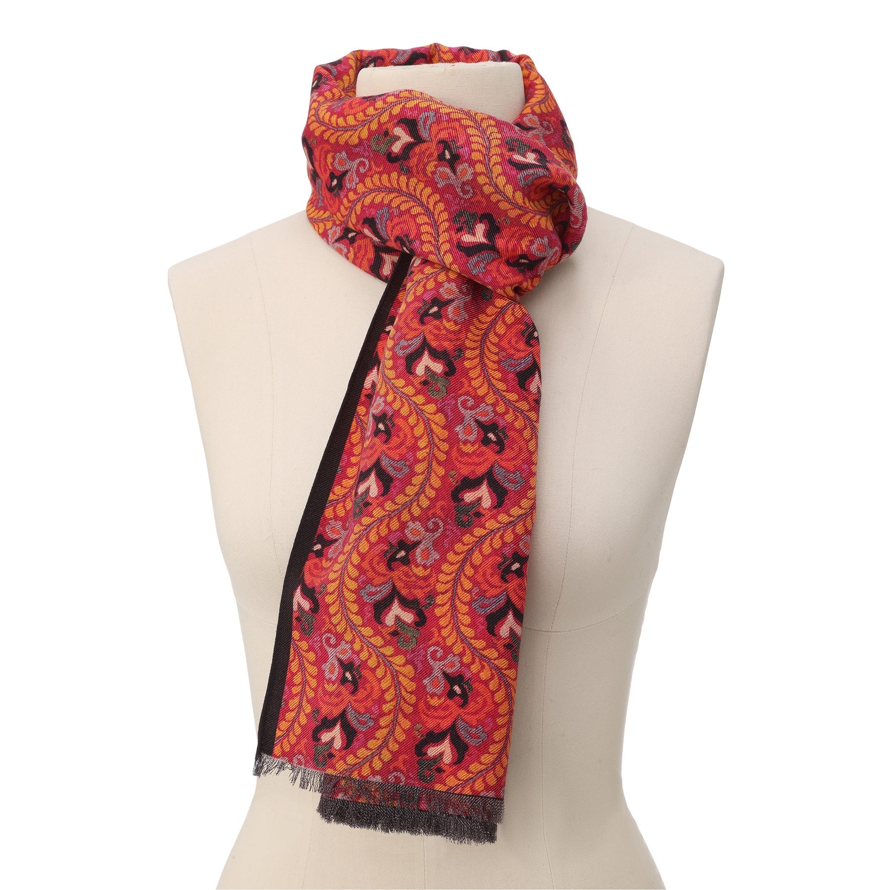Ruba Red Luxury Silk & Wool Scarf 180 x 65 cm – Moroccan Inspired Design