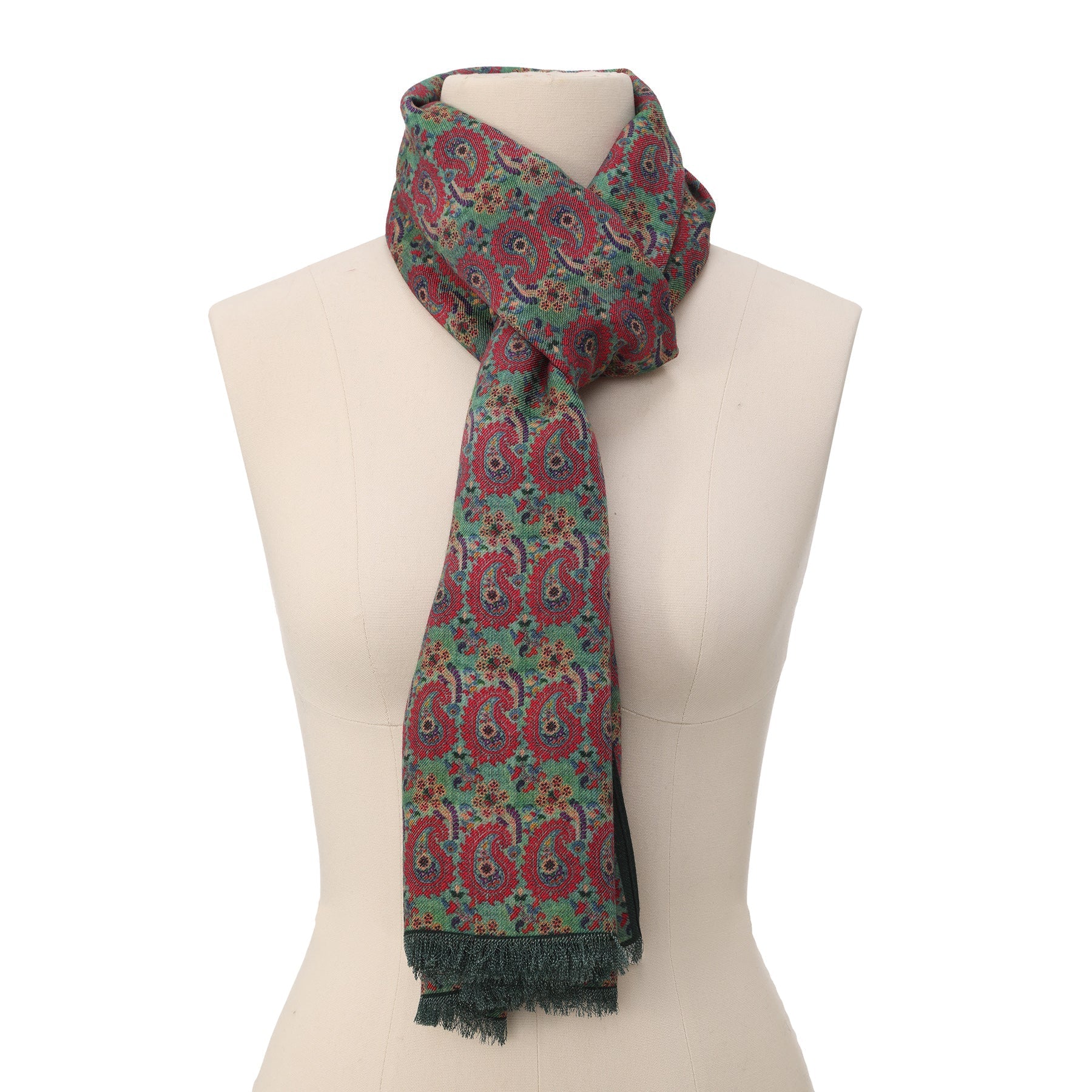 Ufuq Green Luxury Silk & Wool Scarf 180 x 65 cm – Moroccan Inspired Design