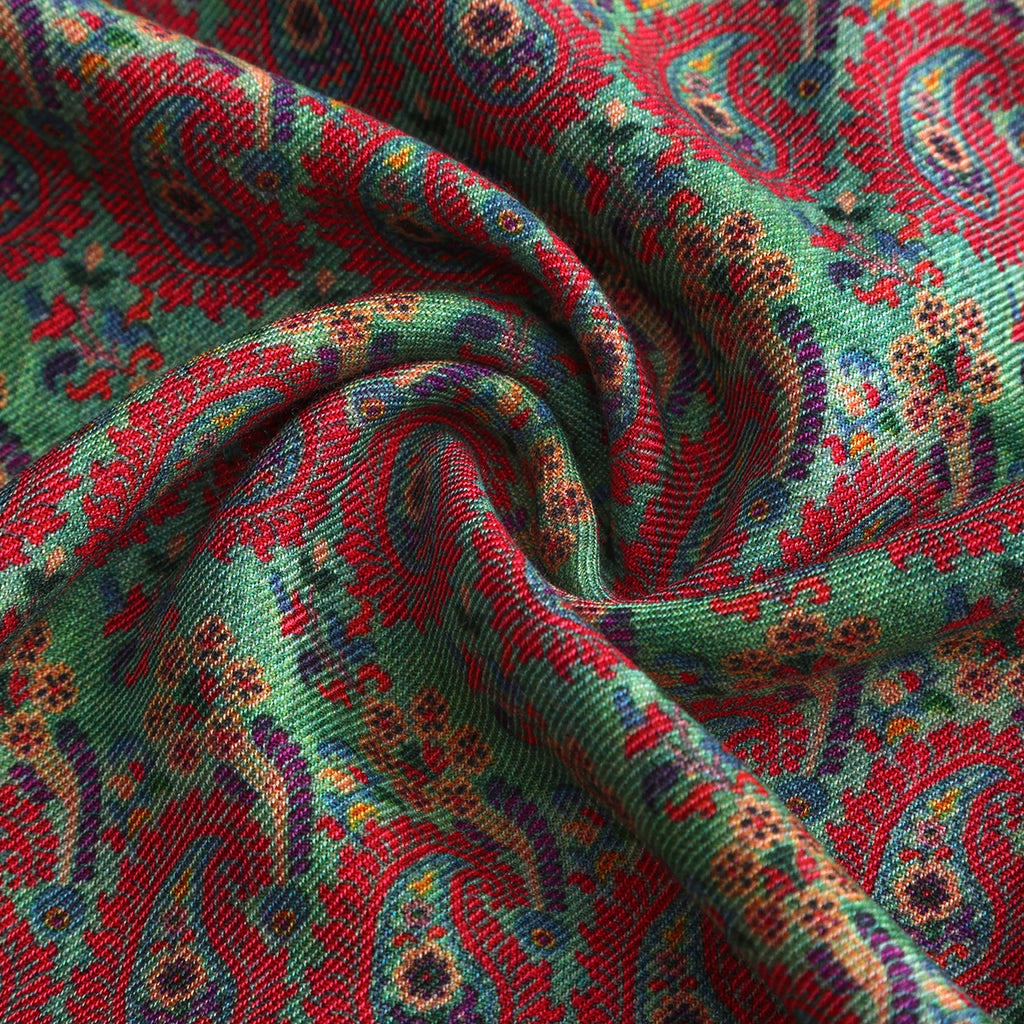 Ufuq Green Luxury Silk & Wool Scarf 180 x 65 cm – Moroccan Inspired Design