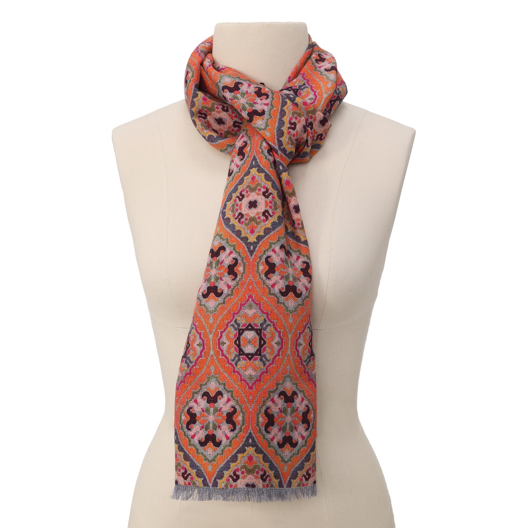 Nasim Orange Luxury Silk & Wool Scarf 180 x 65 cm – Moroccan Inspired Design
