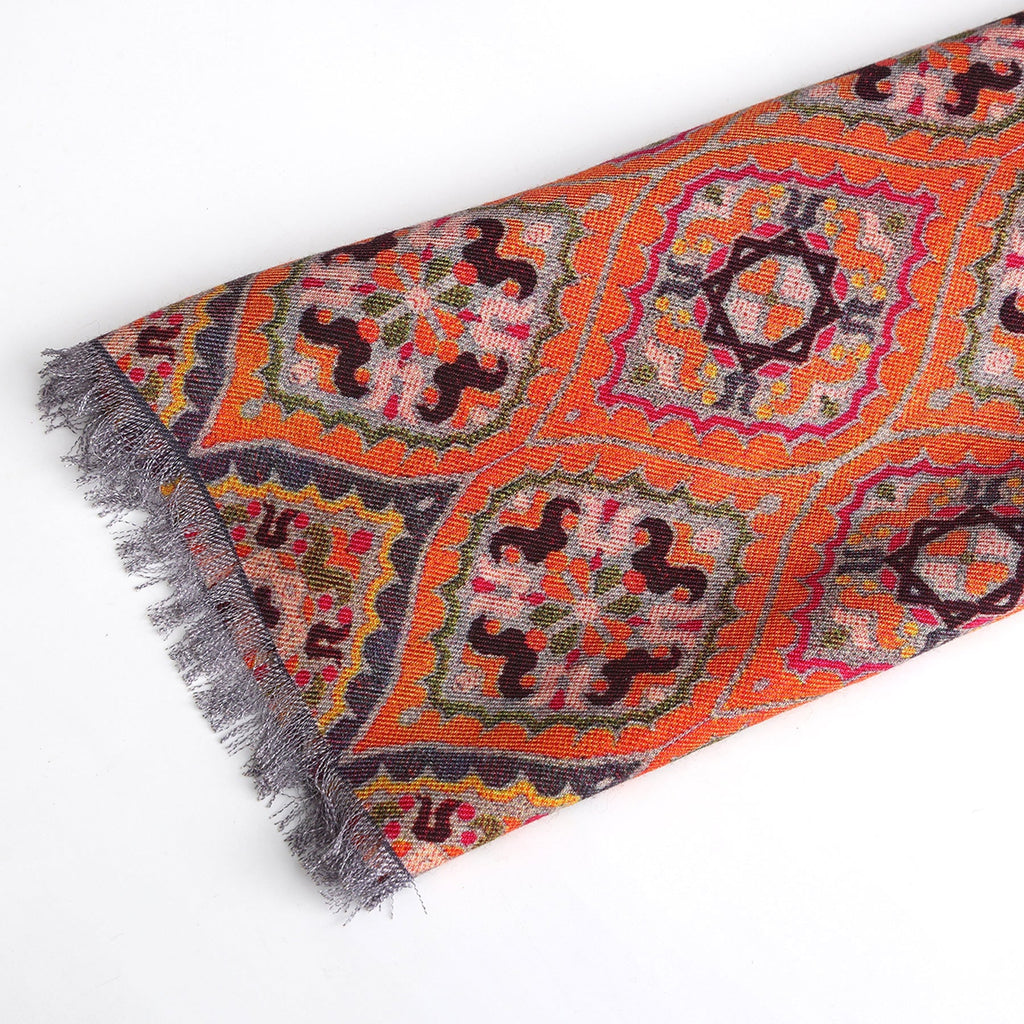 Nasim Orange Luxury Silk & Wool Scarf 180 x 65 cm – Moroccan Inspired Design