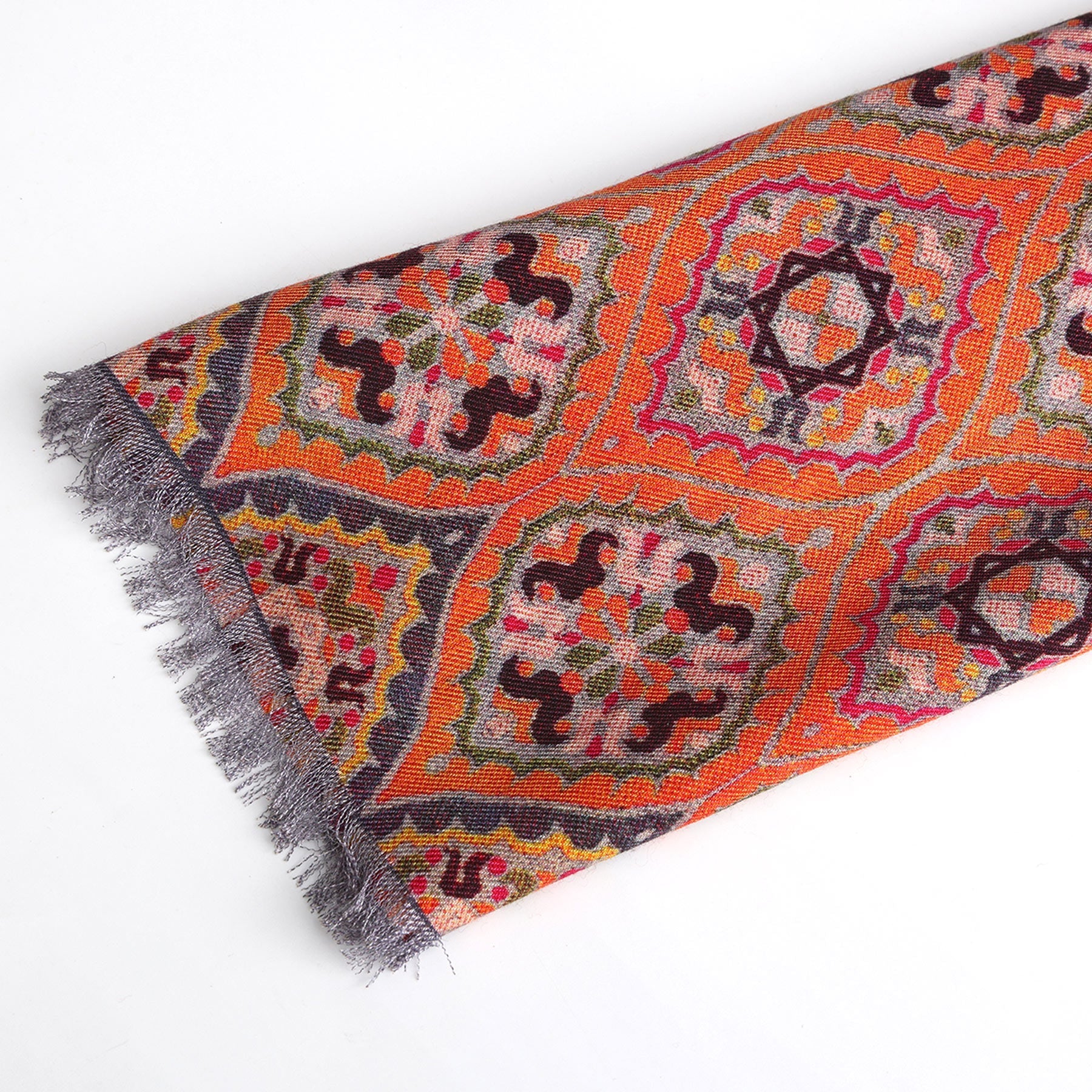 Nasim Orange Luxury Silk & Wool Scarf 180 x 65 cm – Moroccan Inspired Design