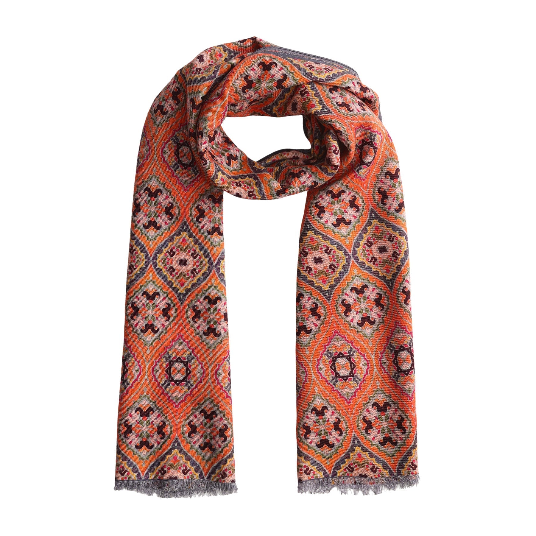 Nasim Orange Luxury Silk & Wool Scarf 180 x 65 cm – Moroccan Inspired Design