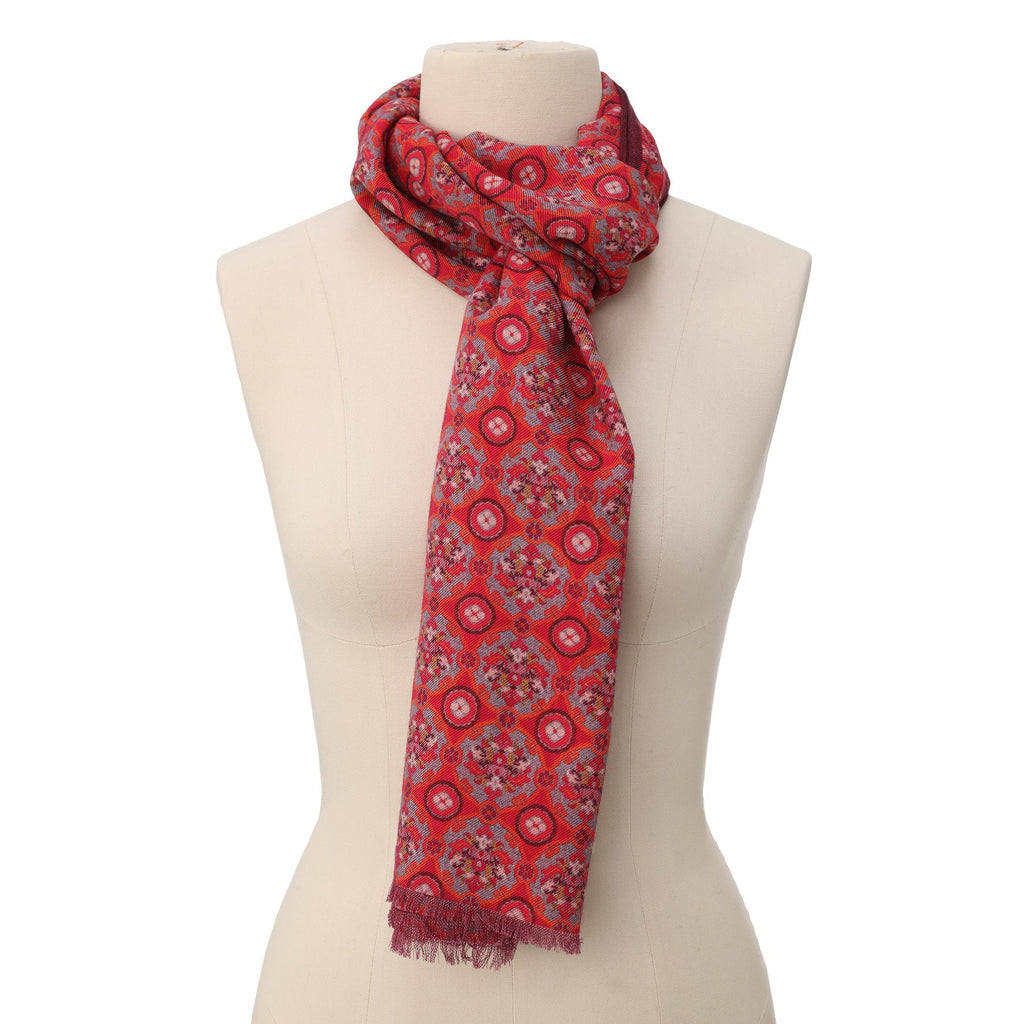 Naum Red Luxury Silk & Wool Scarf 180 x 65 cm – Moroccan Inspired Design