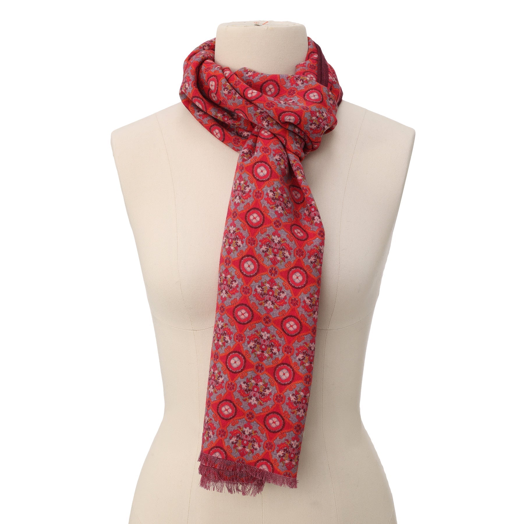 Naum Red Luxury Silk & Wool Scarf 180 x 65 cm – Moroccan Inspired Design