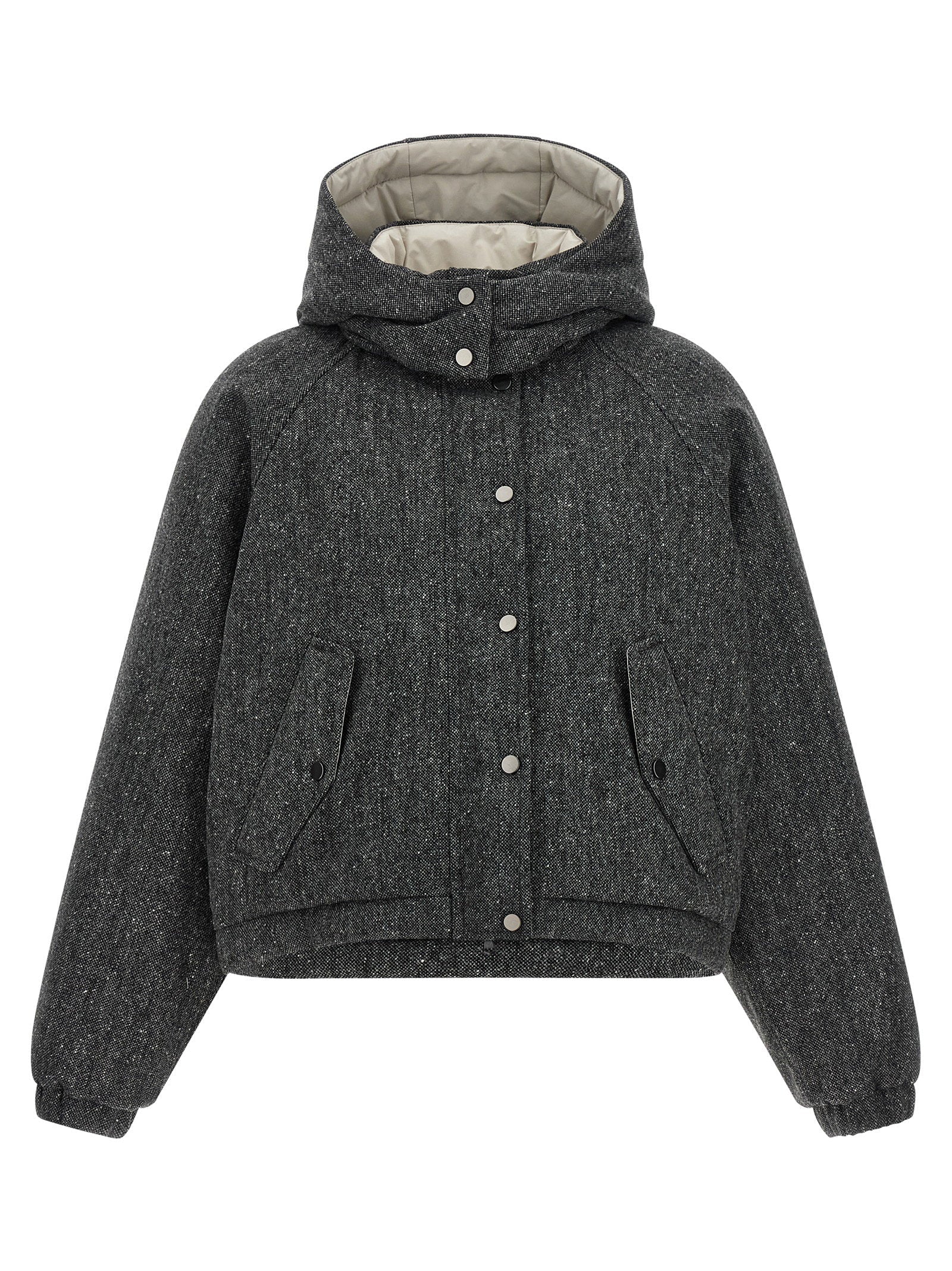 Brunello Cucinelli Donegal Tweed Down Jacket — charcoal