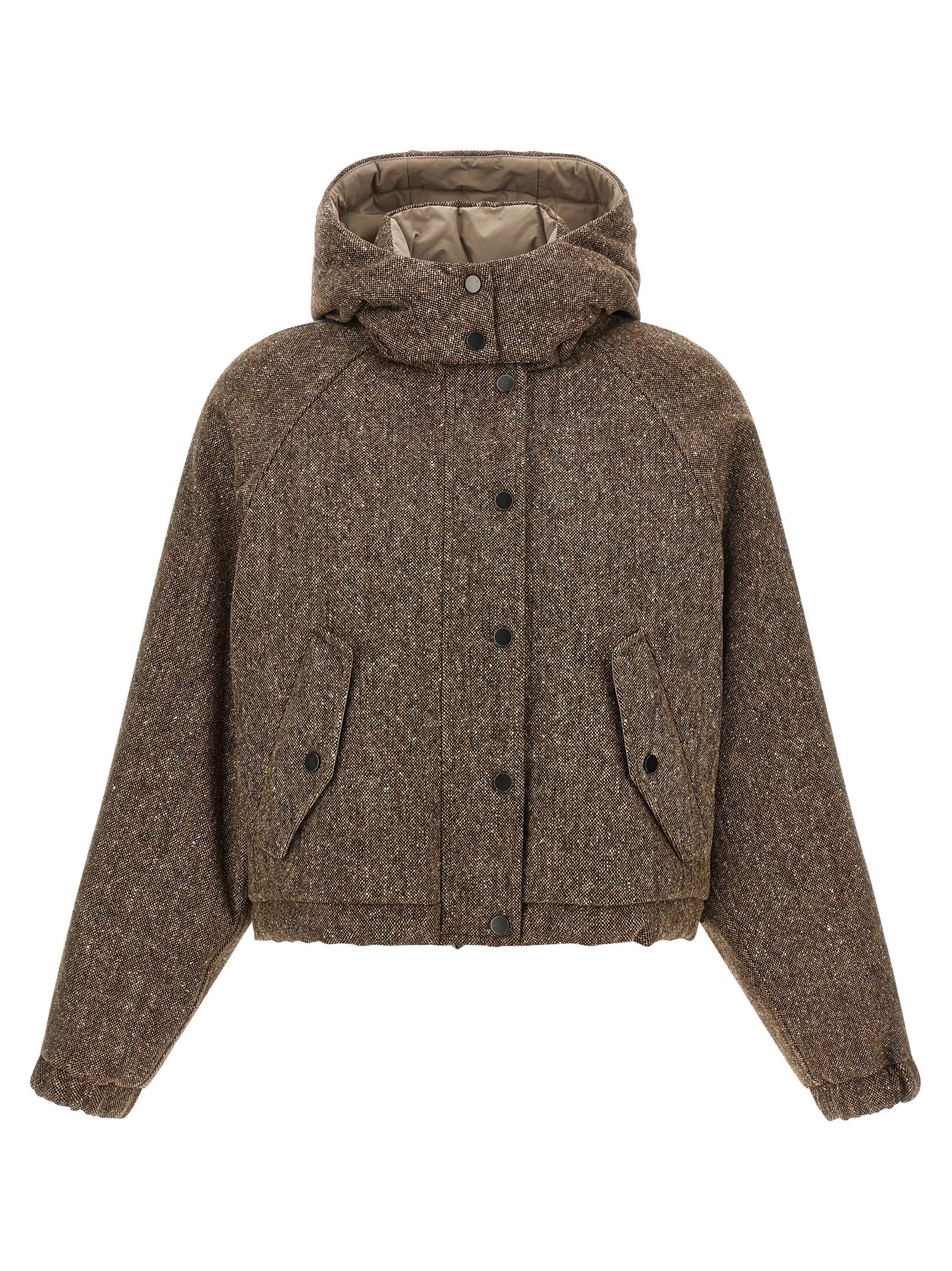 Brunello Cucinelli Donegal Tweed Down Jacket — brown
