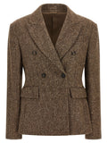 Brunello Cucinelli Donegal Wool Double-Breasted Blazer — brown