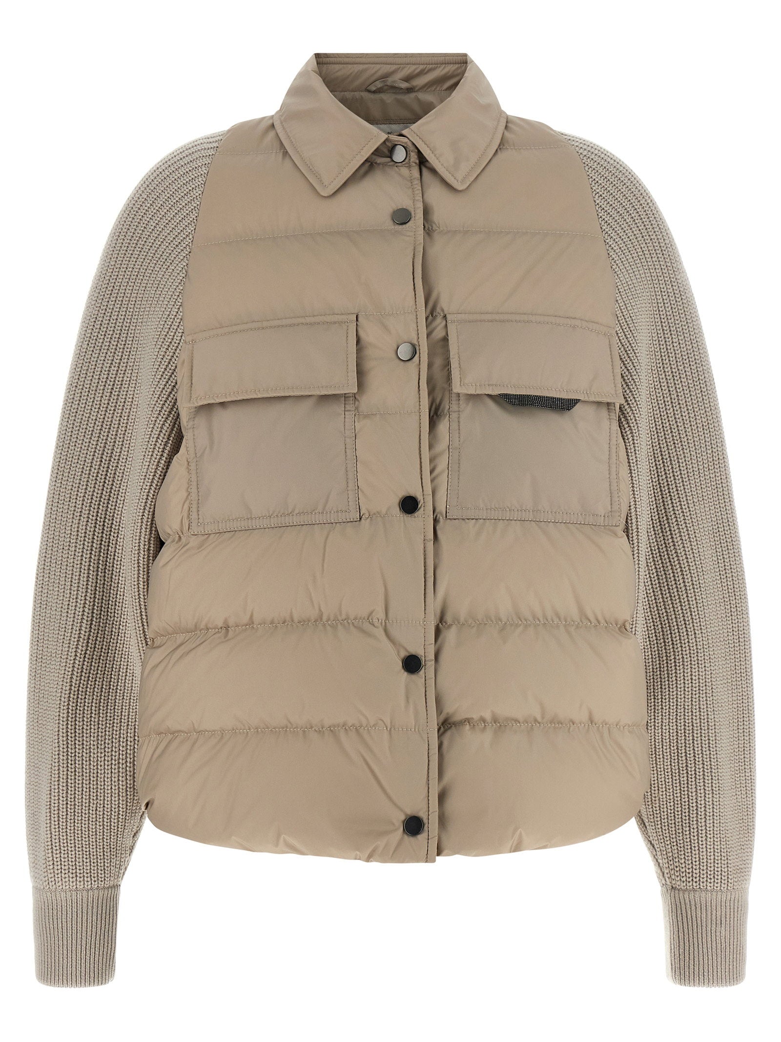 Brunello Cucinelli Quilted Water-Repellent Nylon Down Jacket — Beige