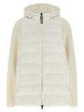 Brunello Cucinelli Quilted Nylon with Wool Sleeves Down Jacket — Cream