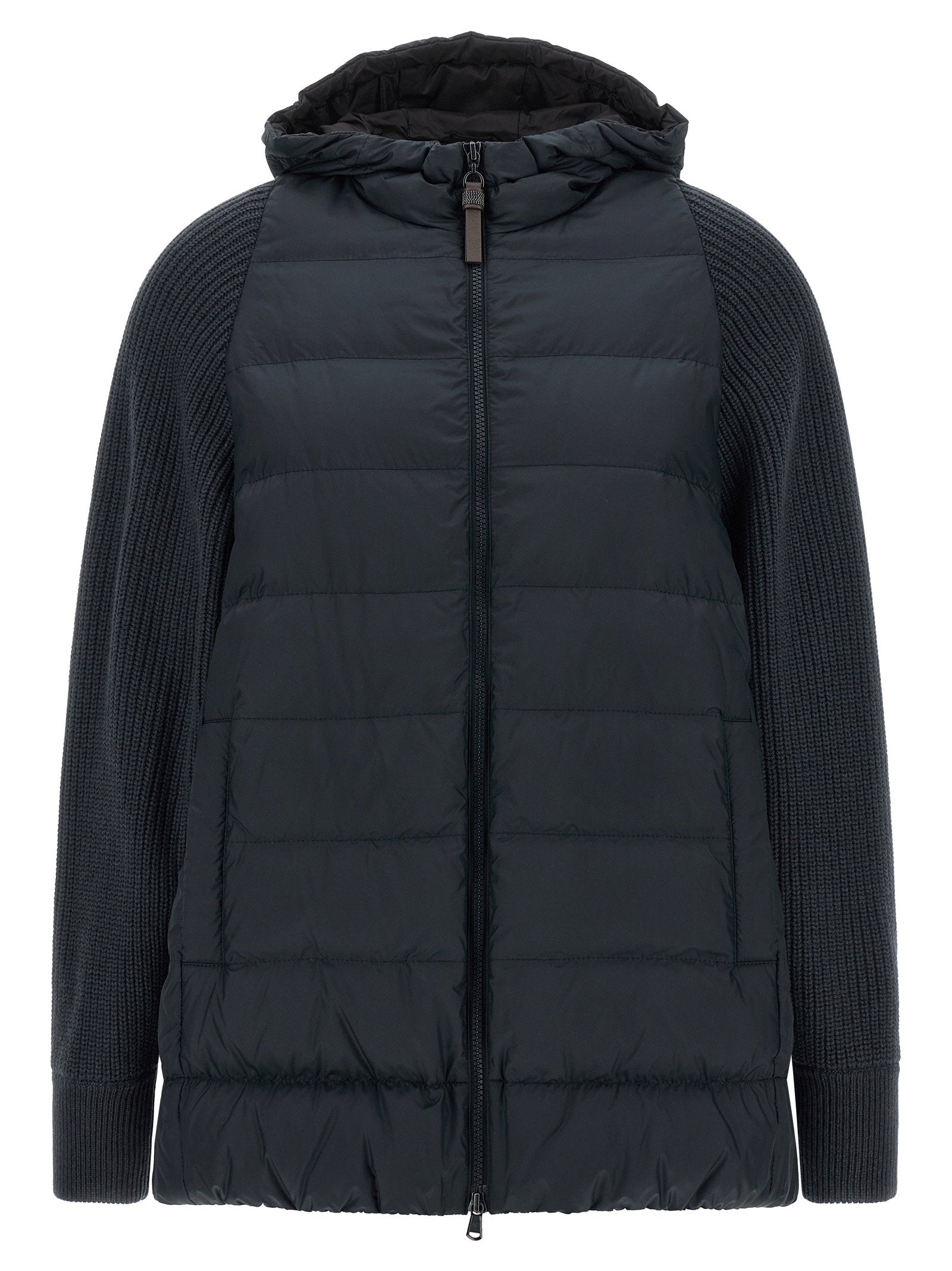 Brunello Cucinelli Wool-Knit Sleeve Down Jacket — Black