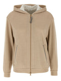 Brunello Cucinelli Cotton-Silk Interlock Hoodie — beige