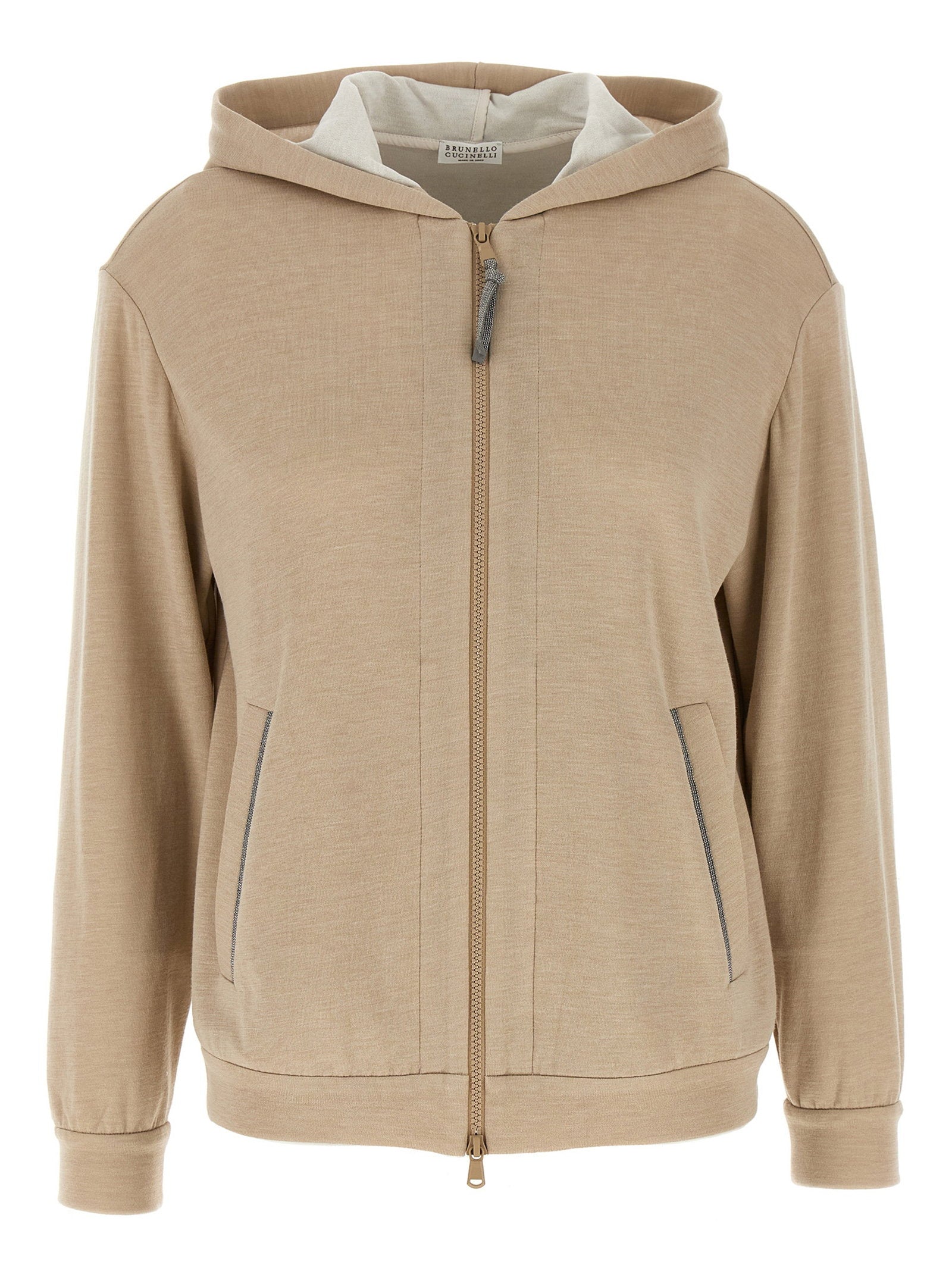 Brunello Cucinelli Cotton-Silk Interlock Hoodie — beige