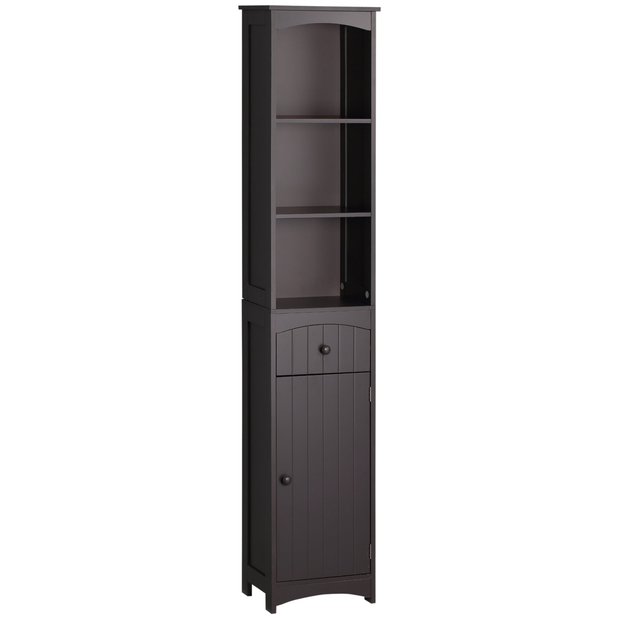 3-Tier Bathroom Linen Cabinet with Drawer & Door, Bathroom Storage Cabinet, Brown