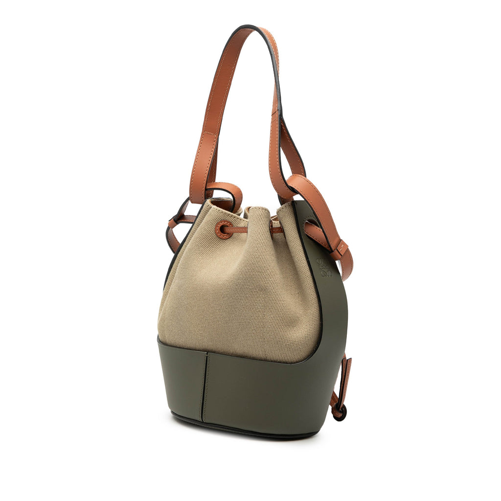 Small Canvas and Leather Balloon Bucket Bag