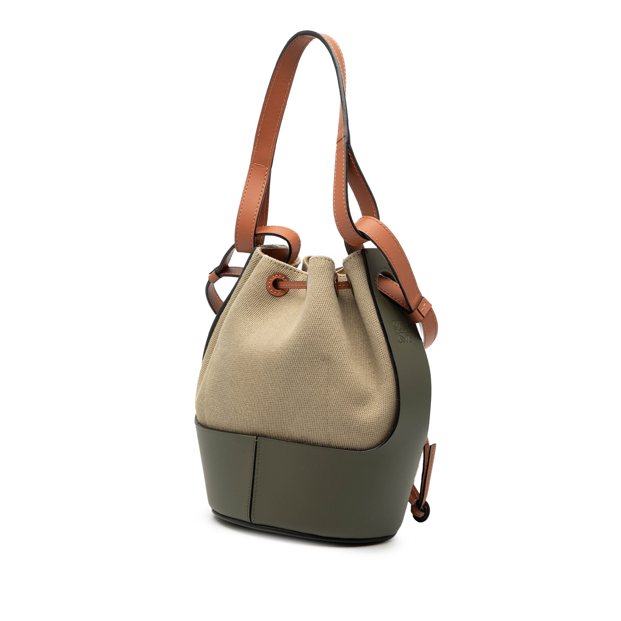 Small Canvas and Leather Balloon Bucket Bag