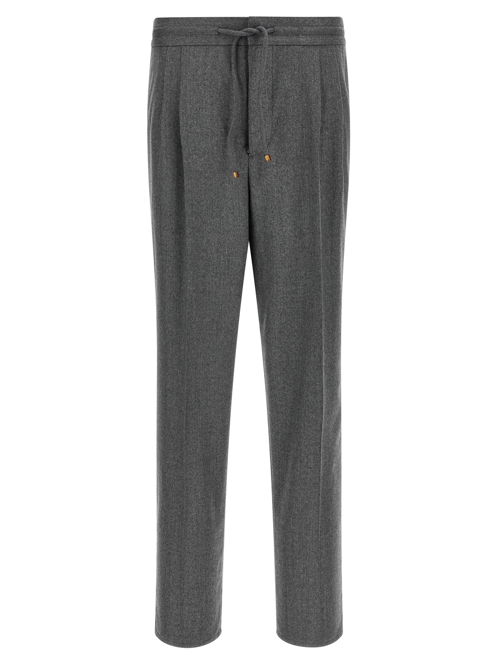 Brunello Cucinelli Virgin Wool Flannel Trousers — Gray