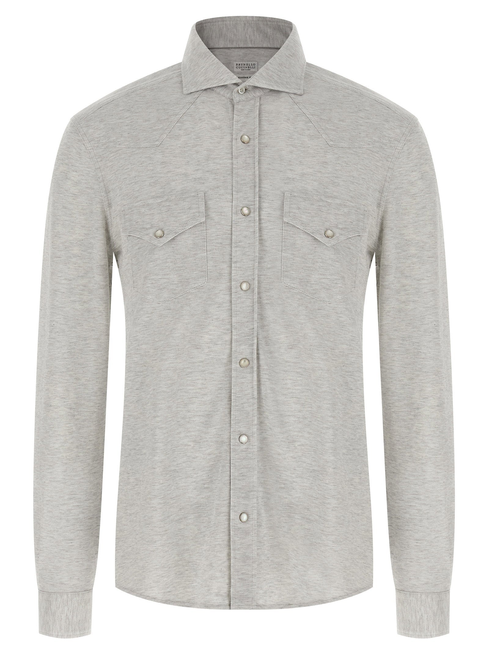 Brunello Cucinelli Piqué Cotton Shirt — Gray